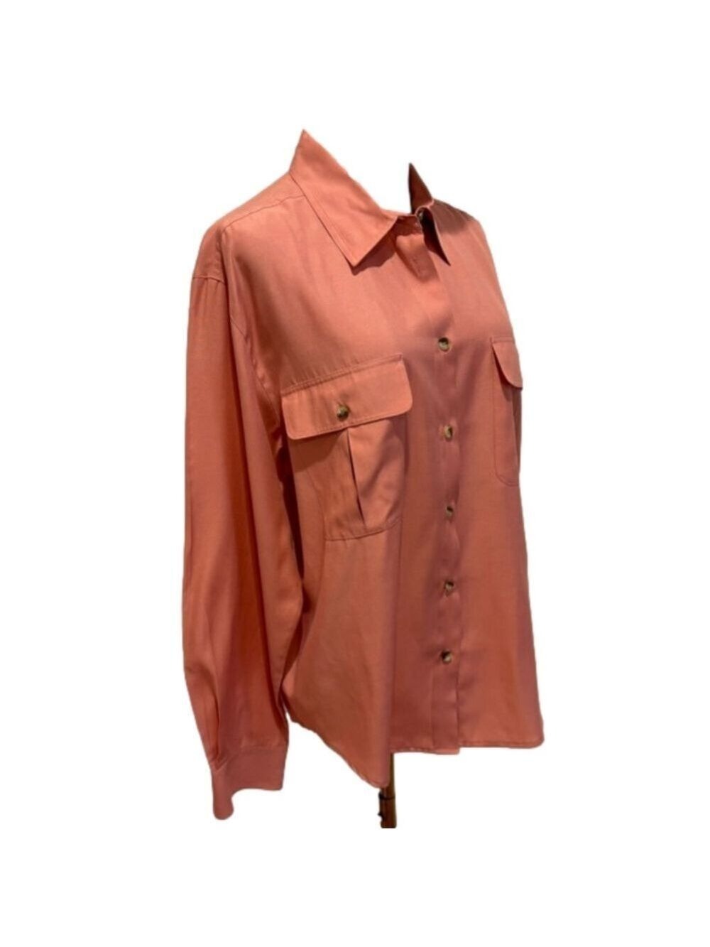 90s SAFARI STYLE BLOUSE LONG SLEEVE CLASSIC & CASUAL BUTTON DOWN PEACH 14 - Picture 5 of 15